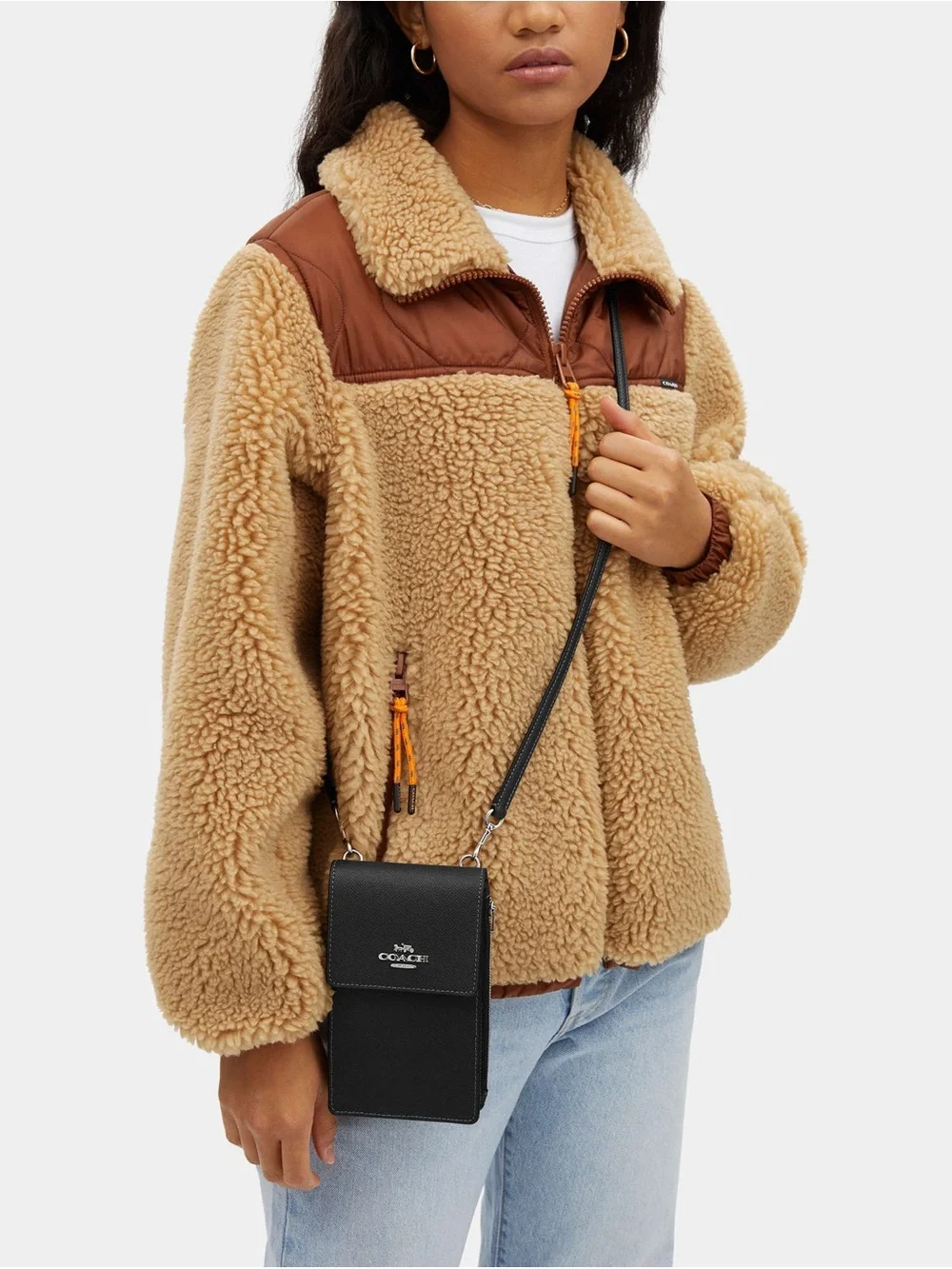 Coach Black Pebbled Leather Phone Crossbody with Wristlet